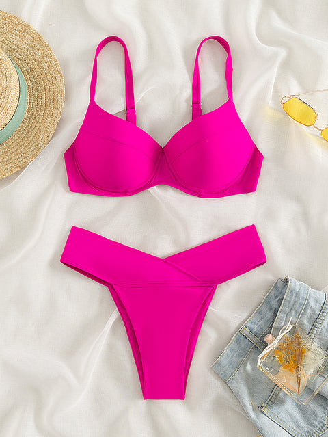 Minimalist Women's Bikini Solid Color Swimsuit