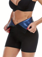 Breasted Adjustment Butt Lifting Yoga Sauna Sweat Shorts, Tummy Control High Waist Skinny Fitness Shapewear Shorts For Wight Loss, Women's Activewear