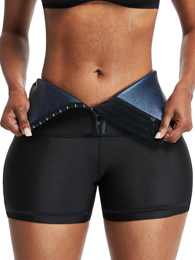 Breasted Adjustment Butt Lifting Yoga Sauna Sweat Shorts, Tummy Control High Waist Skinny Fitness Shapewear Shorts For Wight Loss, Women's Activewear