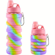Rainbow Collapsible Water Bottle - Ultra-Portable, Reusable, BPA-Free Silicone - Perfect for Travel, Outdoor Adventures, Camping, Hiking, Running and Fitness Enthusiasts