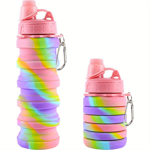 Rainbow Collapsible Water Bottle - Ultra-Portable, Reusable, BPA-Free Silicone - Perfect for Travel, Outdoor Adventures, Camping, Hiking, Running and Fitness Enthusiasts