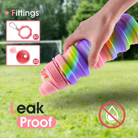 Rainbow Collapsible Water Bottle - Ultra-Portable, Reusable, BPA-Free Silicone - Perfect for Travel, Outdoor Adventures, Camping, Hiking, Running and Fitness Enthusiasts