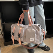 Eonothem High Quality Large Capacity Travel Duffle Bag - Adjustable Shoulder Strap, Multiple Pockets, Polyester Sports Gym Weekender Bag for Women in Bright Pink/Peacock Green/Peach/Light Grey/Light Blue//Blue/Black, Fitness