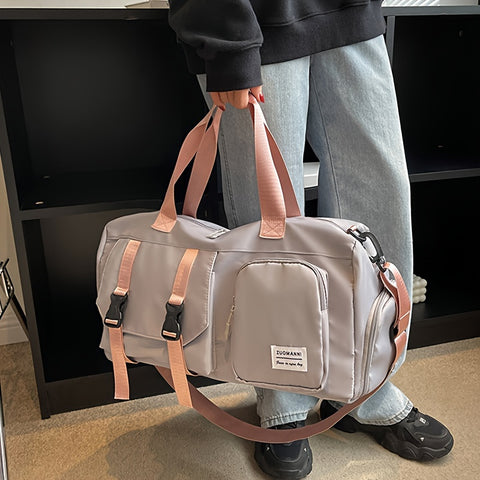 Eonothem High Quality Large Capacity Travel Duffle Bag - Adjustable Shoulder Strap, Multiple Pockets, Polyester Sports Gym Weekender Bag for Women in Bright Pink/Peacock Green/Peach/Light Grey/Light Blue//Blue/Black, Fitness