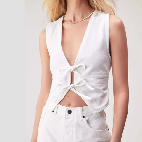 Denim Deep V Vest Vest Sweet Style