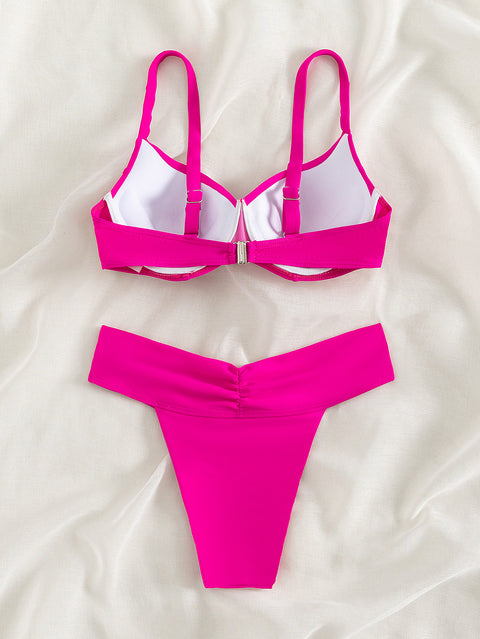 Minimalist Women's Bikini Solid Color Swimsuit