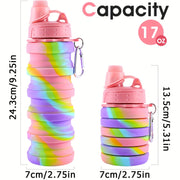 Rainbow Collapsible Water Bottle - Ultra-Portable, Reusable, BPA-Free Silicone - Perfect for Travel, Outdoor Adventures, Camping, Hiking, Running and Fitness Enthusiasts