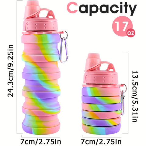 Rainbow Collapsible Water Bottle - Ultra-Portable, Reusable, BPA-Free Silicone - Perfect for Travel, Outdoor Adventures, Camping, Hiking, Running and Fitness Enthusiasts