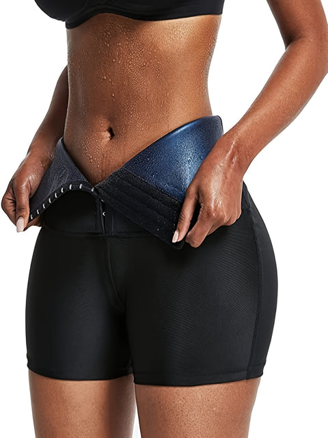 Breasted Adjustment Butt Lifting Yoga Sauna Sweat Shorts, Tummy Control High Waist Skinny Fitness Shapewear Shorts For Wight Loss, Women's Activewear