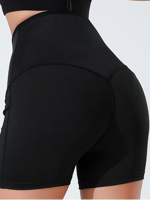 Breasted Adjustment Butt Lifting Yoga Sauna Sweat Shorts, Tummy Control High Waist Skinny Fitness Shapewear Shorts For Wight Loss, Women's Activewear