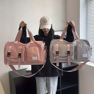 Eonothem High Quality Large Capacity Travel Duffle Bag - Adjustable Shoulder Strap, Multiple Pockets, Polyester Sports Gym Weekender Bag for Women in Bright Pink/Peacock Green/Peach/Light Grey/Light Blue//Blue/Black, Fitness