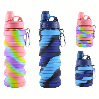 Rainbow Collapsible Water Bottle - Ultra-Portable, Reusable, BPA-Free Silicone - Perfect for Travel, Outdoor Adventures, Camping, Hiking, Running and Fitness Enthusiasts