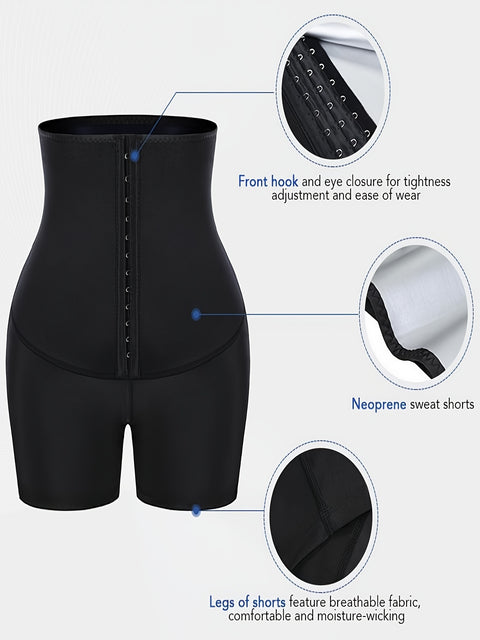Breasted Adjustment Butt Lifting Yoga Sauna Sweat Shorts, Tummy Control High Waist Skinny Fitness Shapewear Shorts For Wight Loss, Women's Activewear