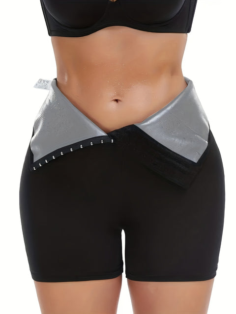 Breasted Adjustment Butt Lifting Yoga Sauna Sweat Shorts, Tummy Control High Waist Skinny Fitness Shapewear Shorts For Wight Loss, Women's Activewear